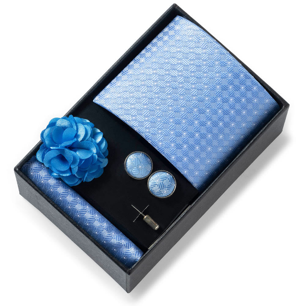 Set da 4 pezzi di cravatta in tessuto fantasia elegante da uomo, fazzoletto da taschino, gemelli e fiore da bavero - Stile n. 28 - image 27