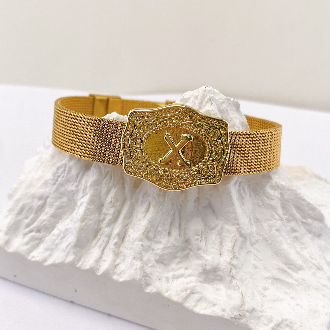Bracciale glamour con iniziale incisa color oro - X - image 23