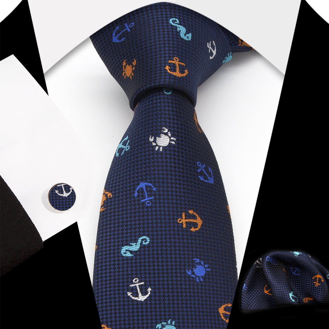 Set di 3 cravatte da uomo a tema nautico blu navy - Blu navy - image 0