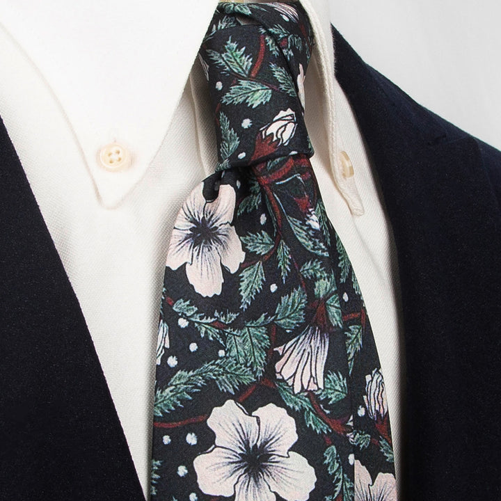Cravatta larga da uomo con stampa floreale retrò in stile senza tempo - Nero - image 9