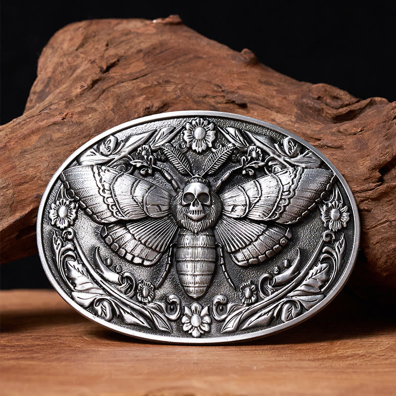 Cintura in pelle con fibbia a forma di falena con testa di teschio Dark Elegance - Argento - Senza cintura - Cintura non inclusa - image 8