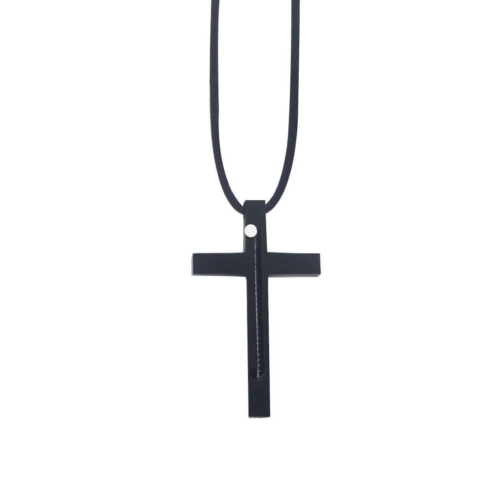 Collana con ciondolo a forma di croce con ago portatile - Nero - image 1