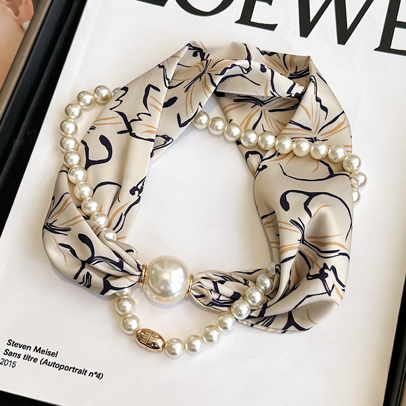 Collana con sciarpa e perle artificiali con chiusura magnetica da donna - Fiore di caffè leggero - image 11