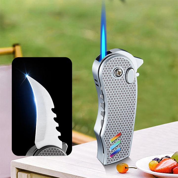 Coltello pieghevole EDC 2 in 1, accendino a butano in lega - Argento - image 5