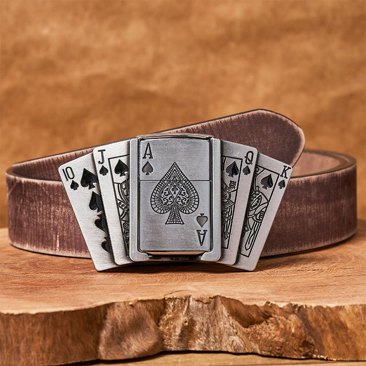 Cintura in pelle fai da te da uomo con accendino nascosto - Poker - Cintura marrone anticata - 42 - image 8
