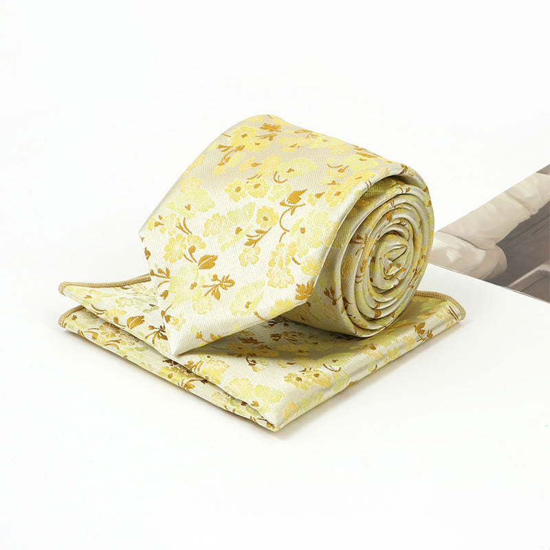 Set da uomo con cravatta e fazzoletto da taschino in jacquard floreale neutro - image 5