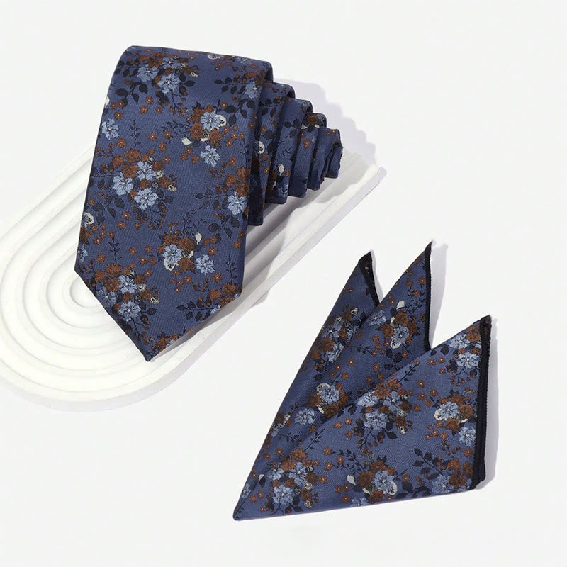 Set da uomo con cravatta e fazzoletto da taschino in jacquard floreale vintage - image 1