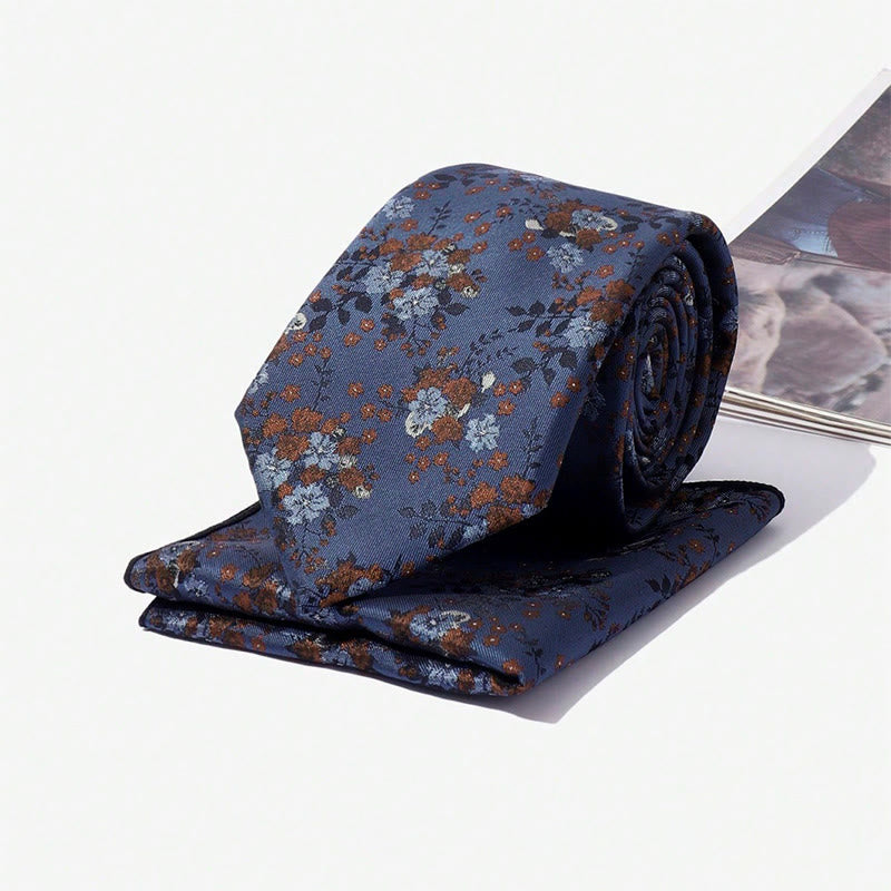 Set da uomo con cravatta e fazzoletto da taschino in jacquard floreale vintage - image 2