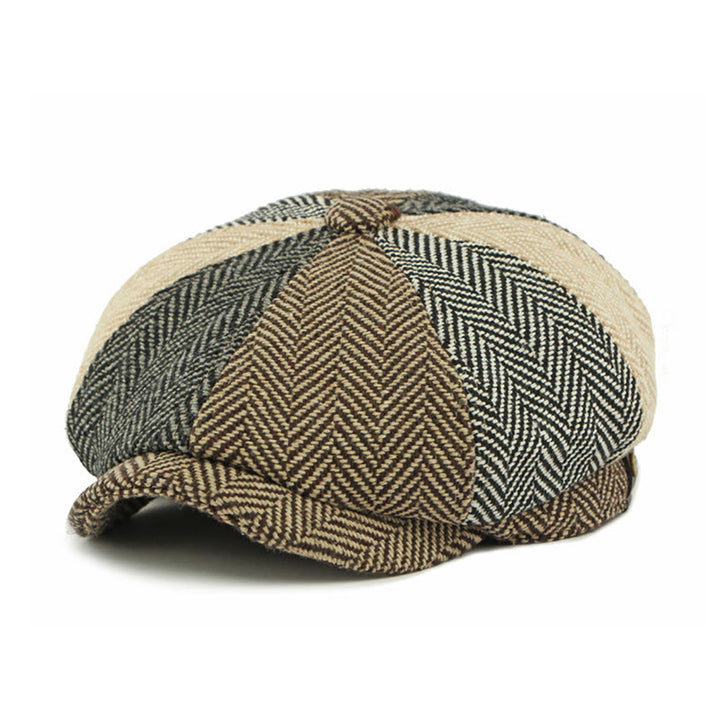 Cappello basco da uomo in stile retrò britannico con blocchi di colore - image 2