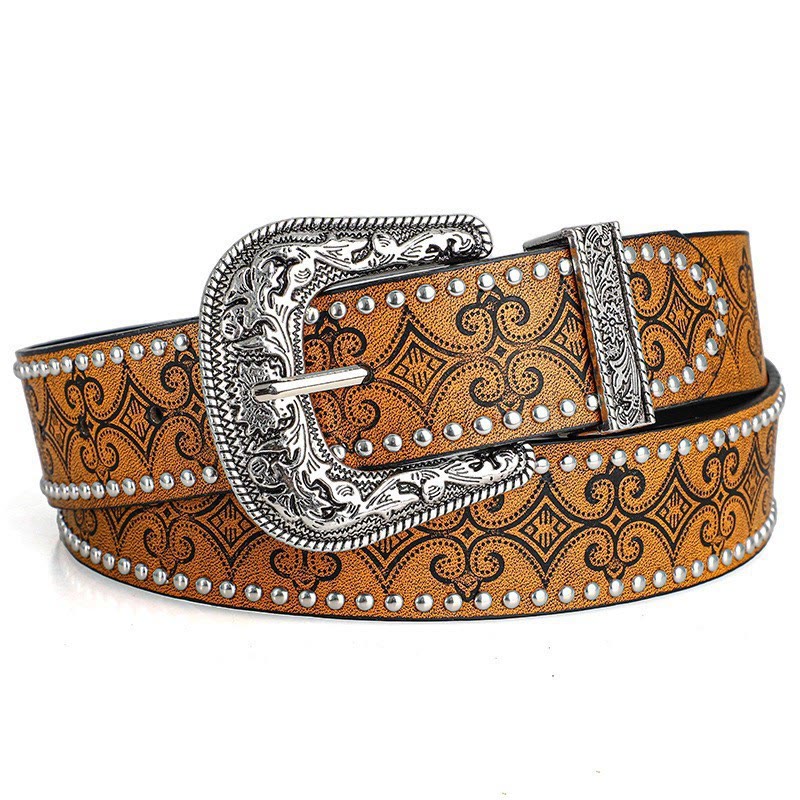 Cintura in pelle con fibbia decorativa modello western - Cachi - 36 - image 1