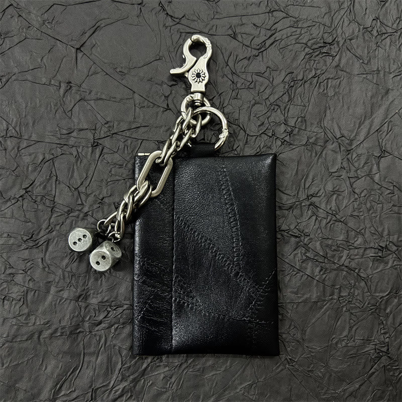 Portafoglio porta carte in pelle con ciondolo a catena vintage - Nero - image 1