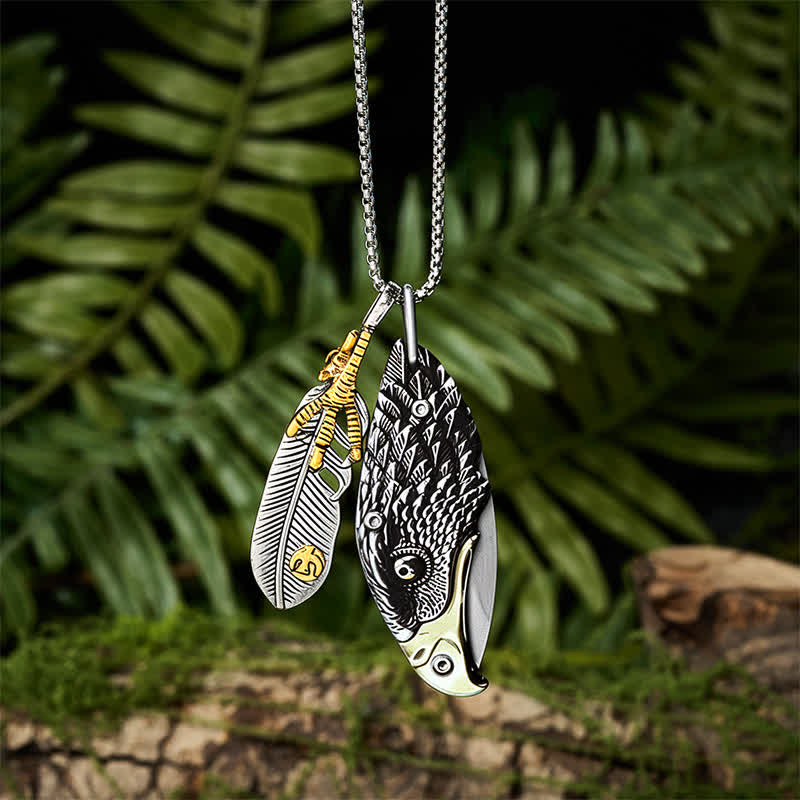 Collana con mini coltello pieghevole Eagle & Claw Feather - Aquila - image 0