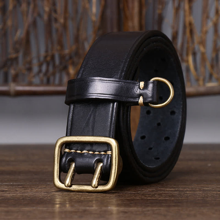 Cintura da lavoro in pelle con doppio ardiglione in stile robusto - Nero - 44 - image 12