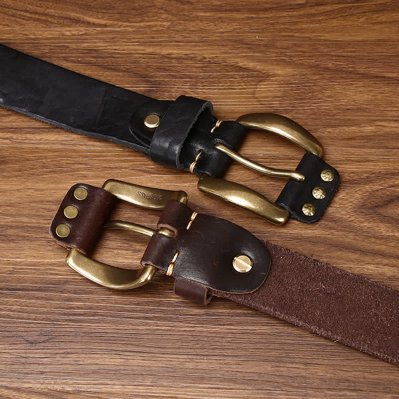 Cintura in pelle borchiata e invecchiata con rivetti in ottone del vecchio West - image 2