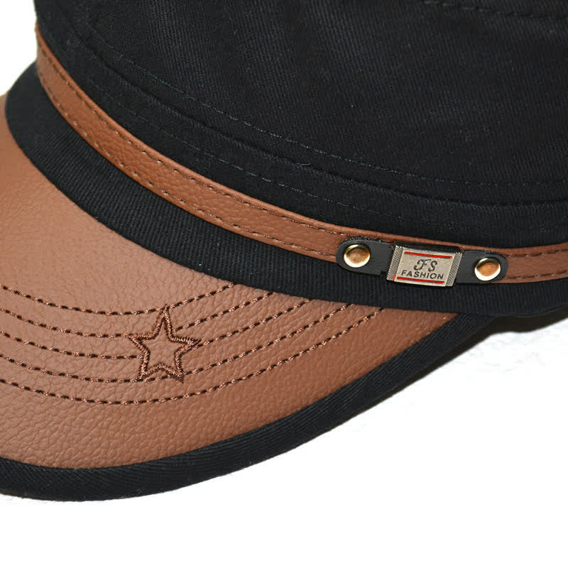 Cappello a cilindro piatto con dettagli in pelle in stile militare e ricamo a stella - image 2