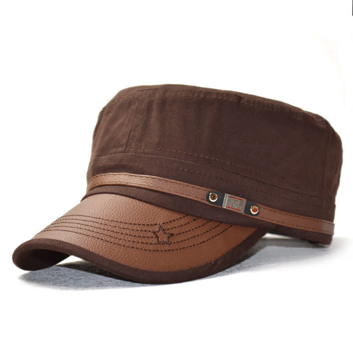 Cappello a cilindro piatto con dettagli in pelle in stile militare e ricamo a stella - Caffè - M (22"-22 7/8") - image 8