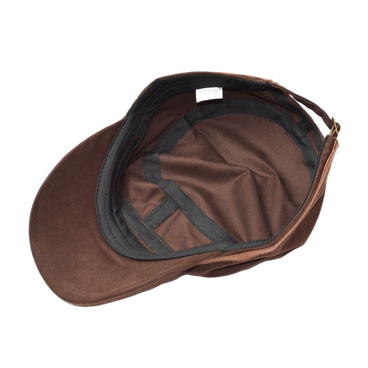 Cappello a cilindro piatto con dettagli in pelle in stile militare e ricamo a stella - image 6
