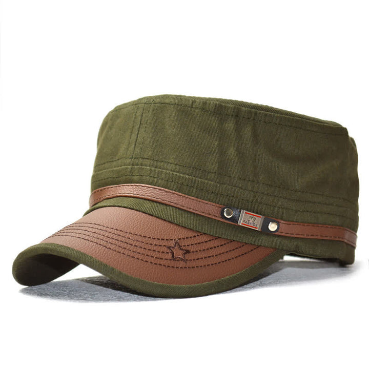 Cappello a cilindro piatto con dettagli in pelle in stile militare e ricamo a stella - Verde militare - M (22"-22 7/8") - image 9