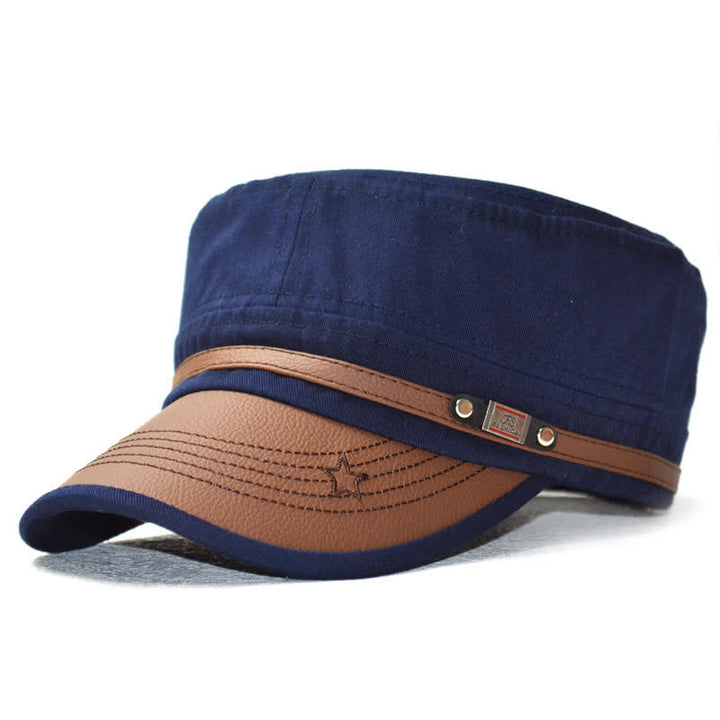 Cappello a cilindro piatto con dettagli in pelle in stile militare e ricamo a stella - Marina - M (22"-22 7/8") - image 7