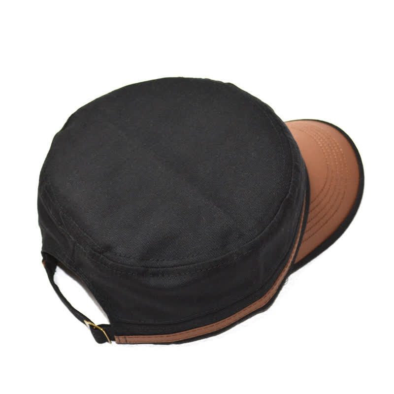 Cappello a cilindro piatto con dettagli in pelle in stile militare e ricamo a stella - image 5