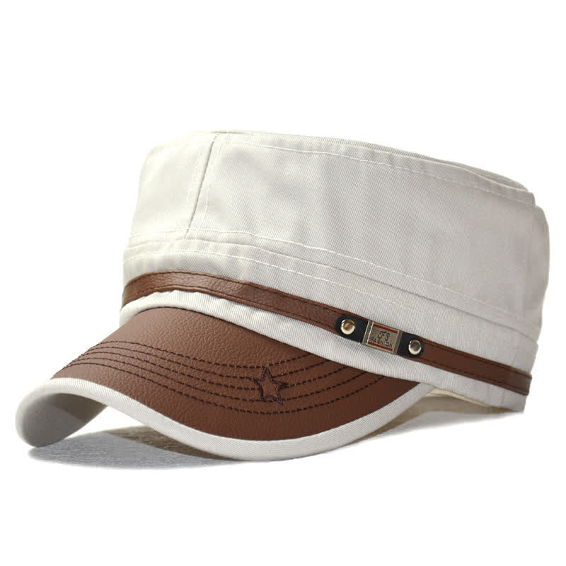 Cappello a cilindro piatto con dettagli in pelle in stile militare e ricamo a stella - Bianco - M (22"-22 7/8") - image 0