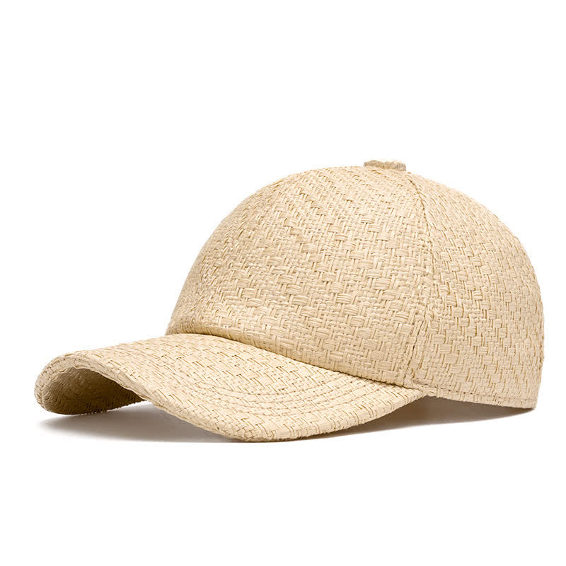 Cappellino da baseball in paglia intrecciata, tonalità naturale estiva - Beige - Regolabile (22"-24") - image 0