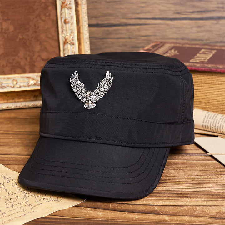 Cappello basco piatto da uomo con toppa vintage con aquila - image 4
