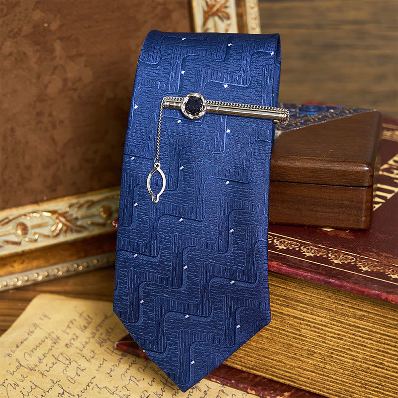 Set di cravatte e gemelli da uomo in arenaria blu di lusso - Stile n. 2 - image 3