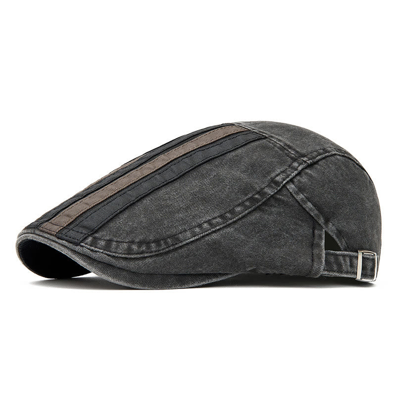 Cappello basco patchwork a righe lavato vintage estivo - Nero - Regolabile (22"-24") - image 0