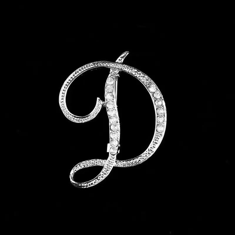 Spilla con iniziale in oro e argento e diamanti intarsiati - Argento - D - image 26