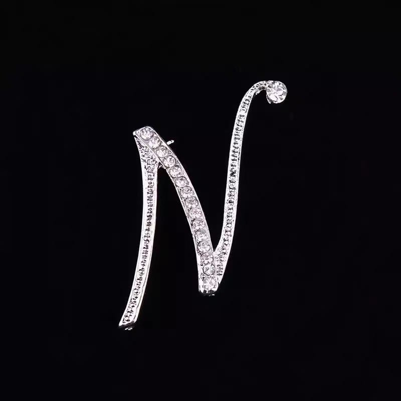 Spilla con iniziale in oro e argento e diamanti intarsiati - Argento - N - image 36
