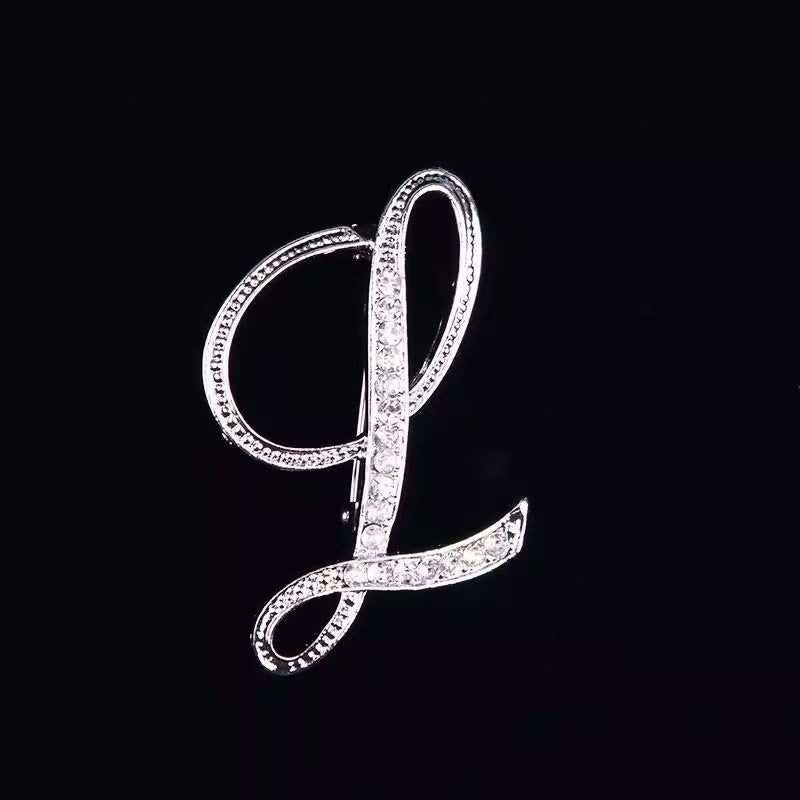 Spilla con iniziale in oro e argento e diamanti intarsiati - Argento - L - image 34