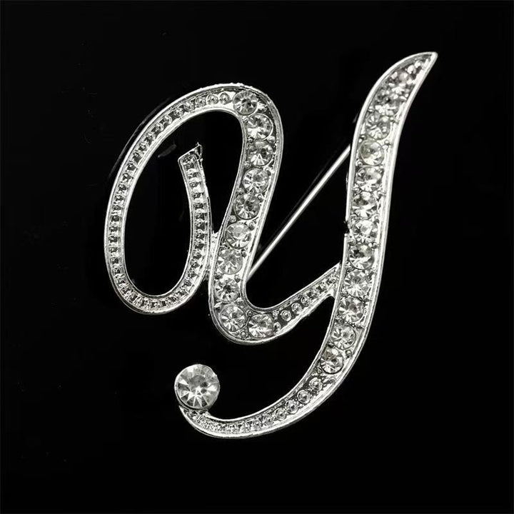Spilla con iniziale in oro e argento e diamanti intarsiati - Argento - Y - image 46