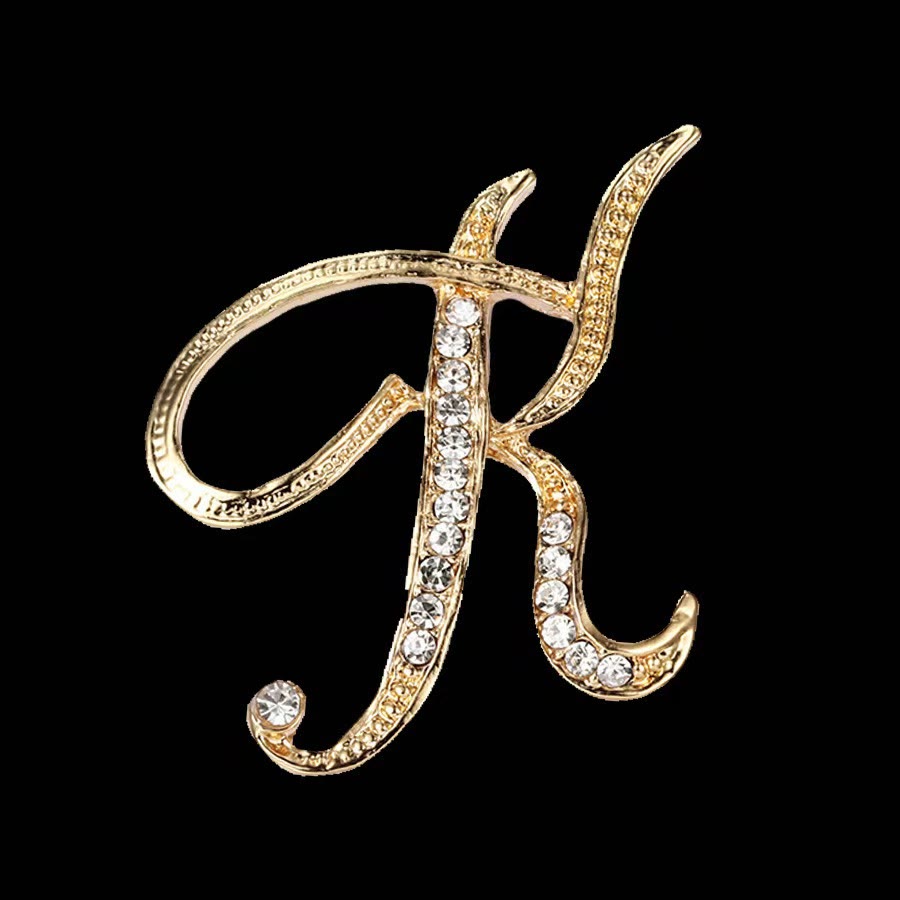 Spilla con iniziale in oro e argento e diamanti intarsiati - D'oro - K - image 9