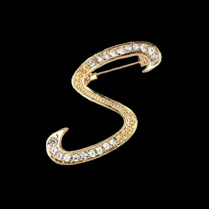 Spilla con iniziale in oro e argento e diamanti intarsiati - D'oro - S - image 16
