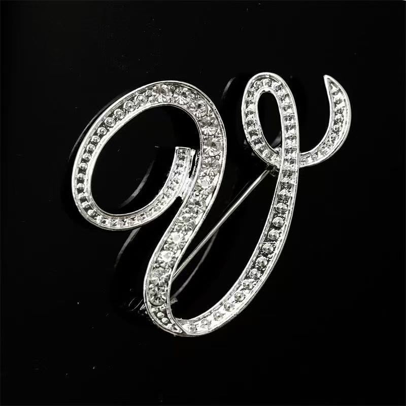 Spilla con iniziale in oro e argento e diamanti intarsiati - Argento - V - image 43