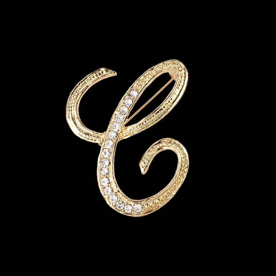Spilla con iniziale in oro e argento e diamanti intarsiati - D'oro - C - image 3