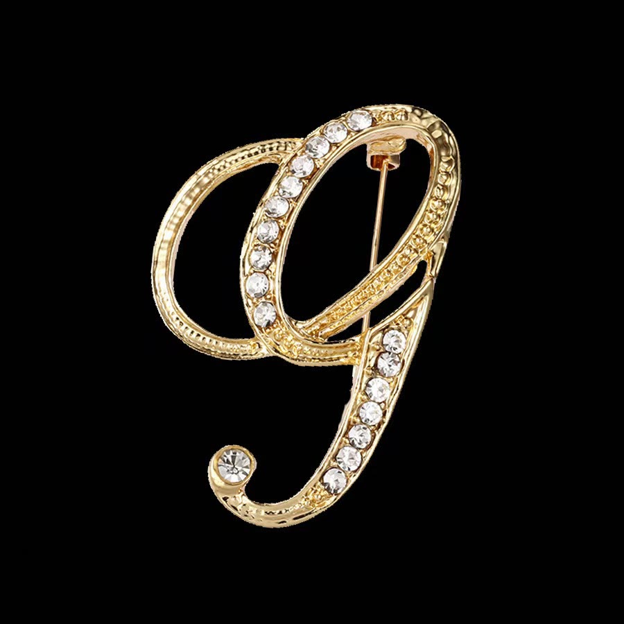 Spilla con iniziale in oro e argento e diamanti intarsiati - D'oro - G - image 6