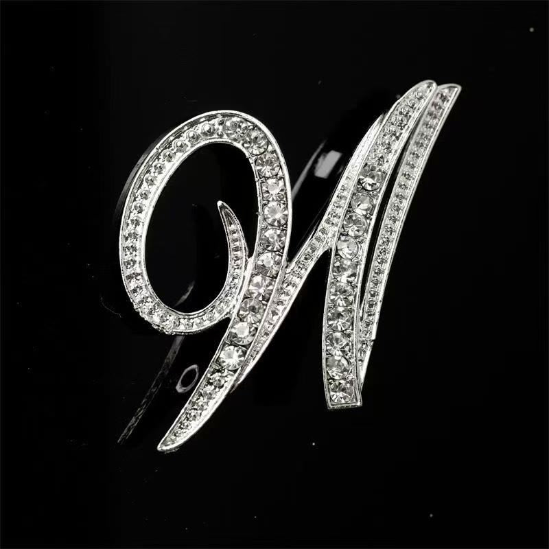 Spilla con iniziale in oro e argento e diamanti intarsiati - Argento - W - image 44