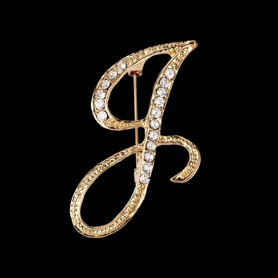 Spilla con iniziale in oro e argento e diamanti intarsiati - D'oro - J - image 8