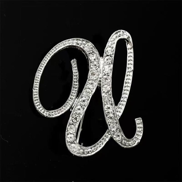 Spilla con iniziale in oro e argento e diamanti intarsiati - Argento - U - image 42