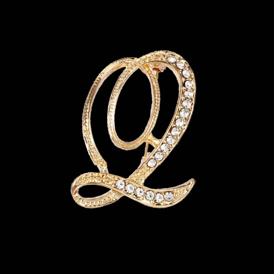 Spilla con iniziale in oro e argento e diamanti intarsiati - D'oro - Q - image 14
