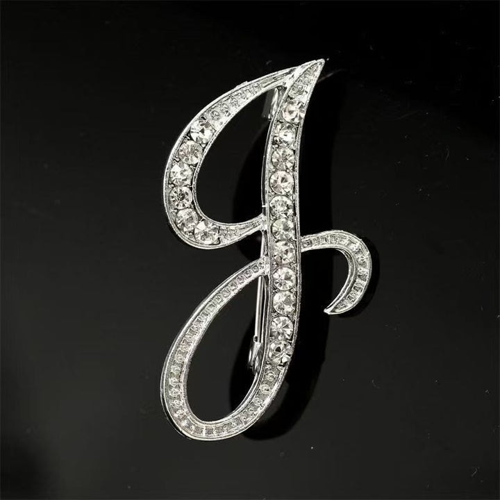 Spilla con iniziale in oro e argento e diamanti intarsiati - Argento - J - image 32