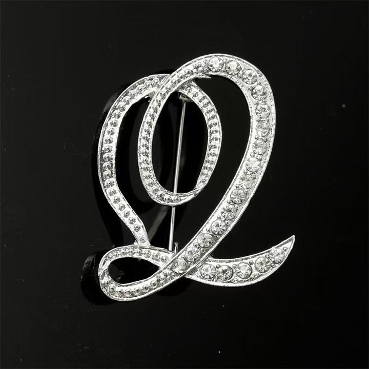 Spilla con iniziale in oro e argento e diamanti intarsiati - Argento - Q - image 39