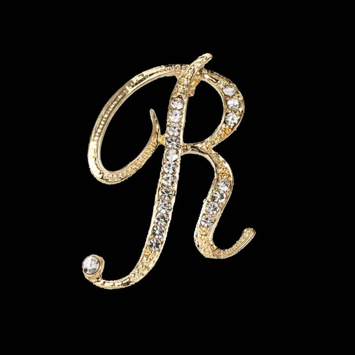 Spilla con iniziale in oro e argento e diamanti intarsiati - D'oro - R - image 15