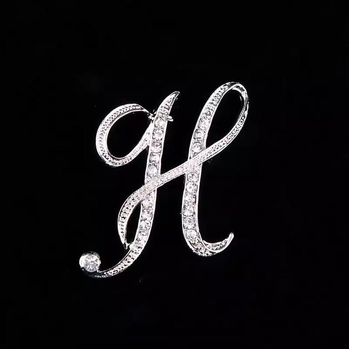 Spilla con iniziale in oro e argento e diamanti intarsiati - Argento - H - image 30