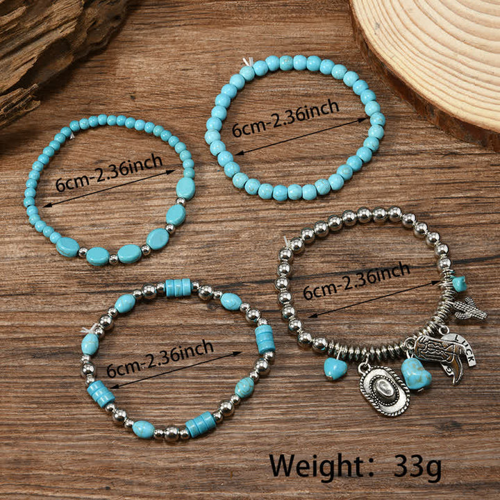 Set di 4 bracciali in pelle turchese in stile Western Frontier - image 2