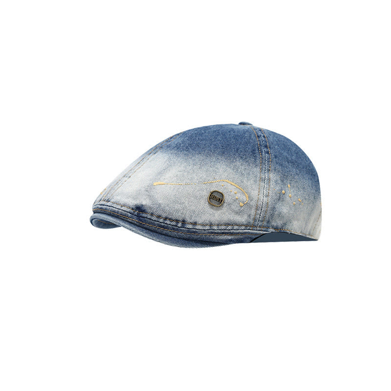Cappello basco in denim sbiadito e invecchiato - Blu scuro - Regolabile (21 1/4"-22 7/8") - image 0