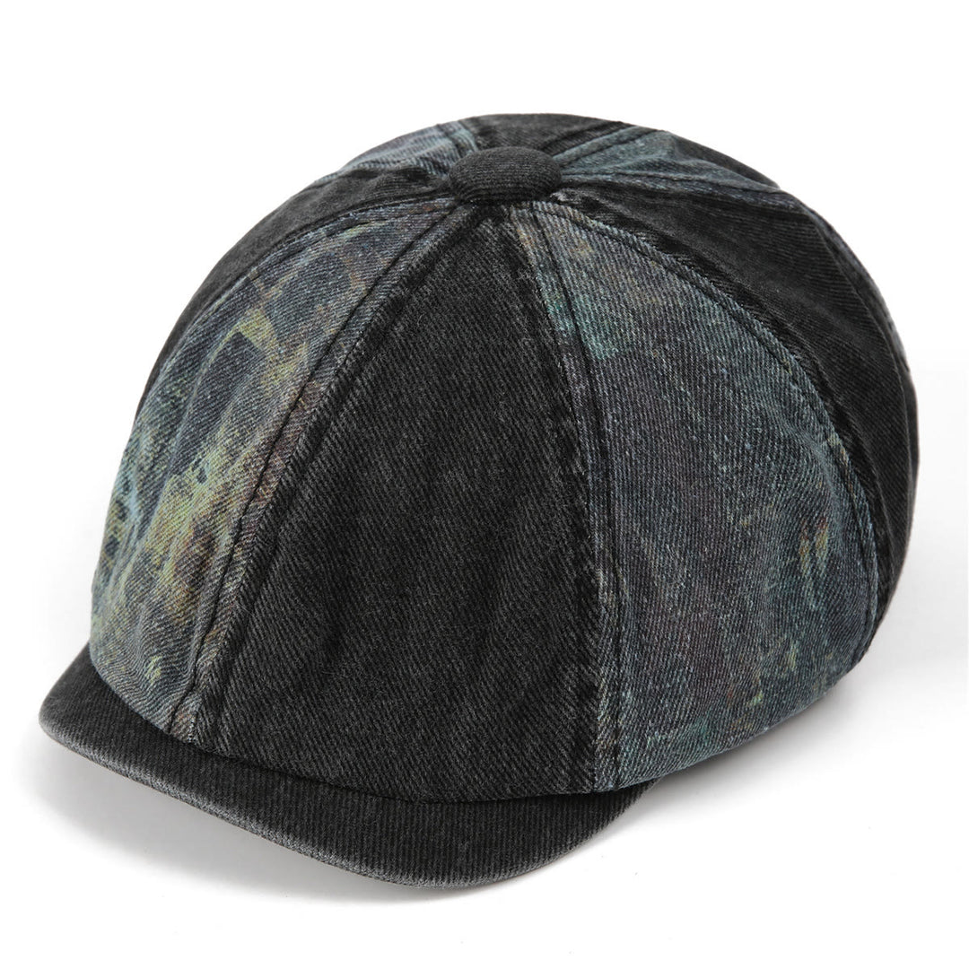 Cappello basco vintage da artista con patchwork tie-dye e effetto consumato - Nero - M (22"-22 7/8") - image 4