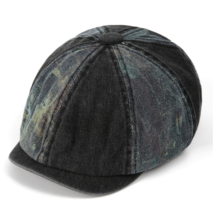 Cappello basco vintage da artista con patchwork tie-dye e effetto consumato - Nero - M (22"-22 7/8") - image 4